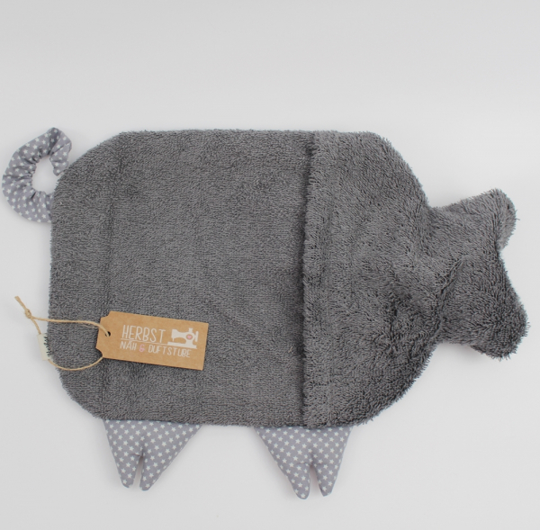 Wärmflaschenbezug Schwein / Pig grau mit Herz made by Herbst - Stube